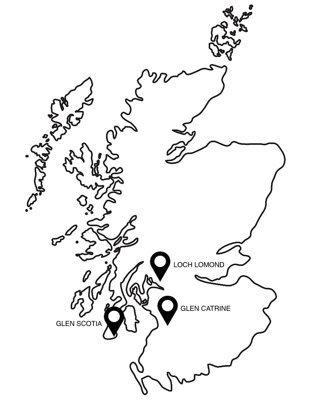 Map of Scotland and Distillery Locations